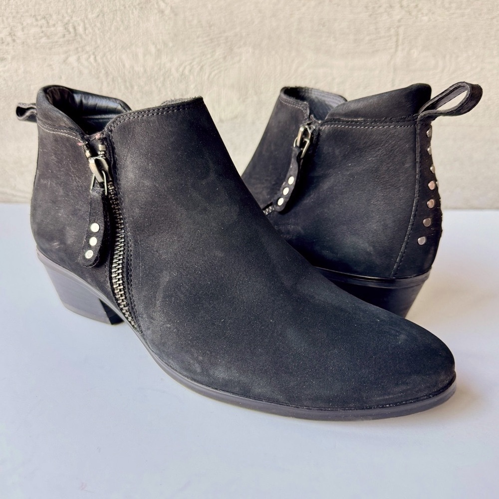 Paul‎ Green Womens Travis Suede Zip Booties UK 4 US 6.5 Black Rivet Witchy Biker